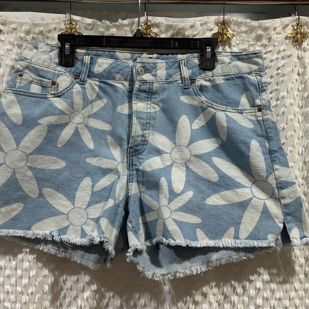 Floral Denim Women Shorts - Blue